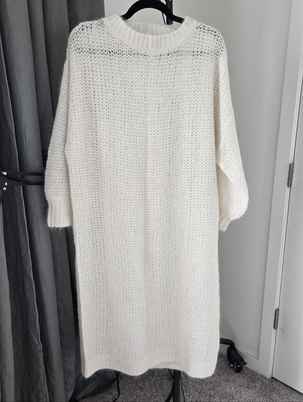 Zara Cozy Oversized Ivory Open-Knit Sweater Dress Size S